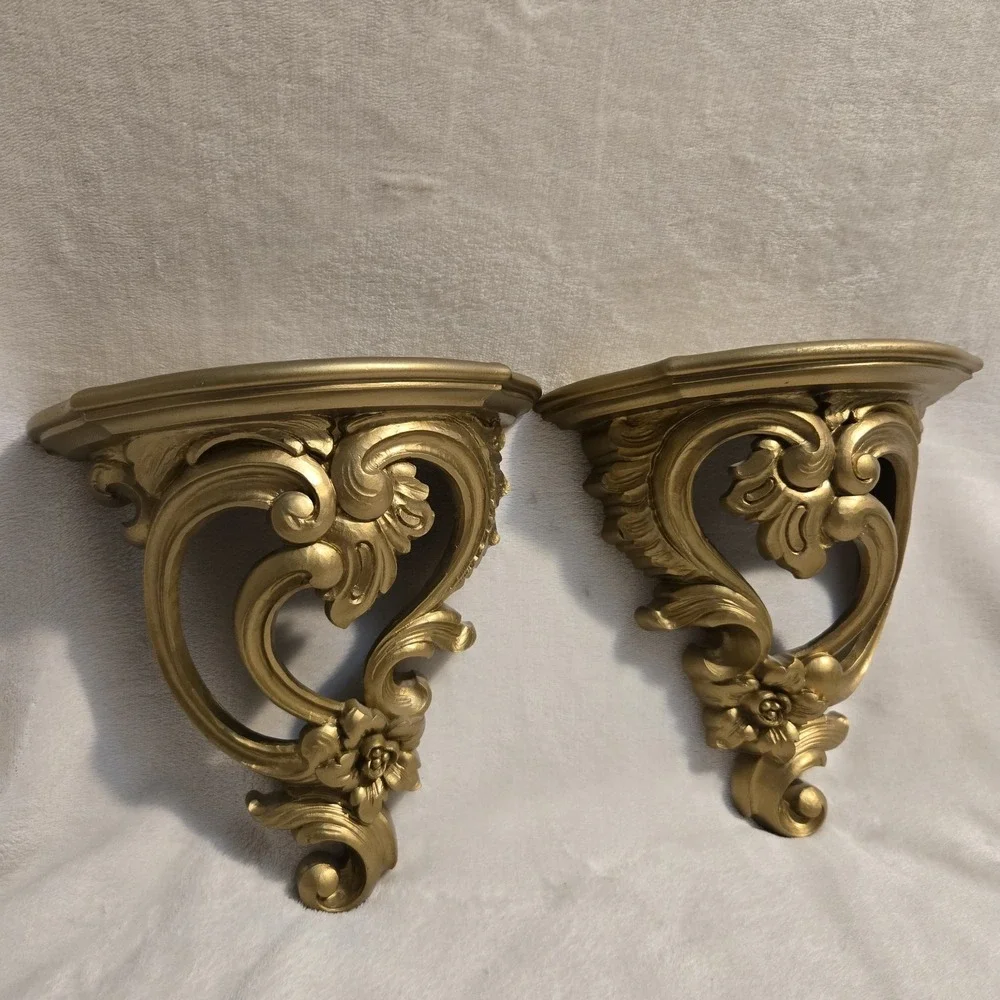 Vintage Retro 1970 Dart Industries #3507 Wall Shelves Ornate Gold Set of 2 MCM